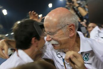 World © Octane Photographic Ltd. Sunday 23rd November 2014. Abu Dhabi Grand Prix - Yas Marina Circuit - Formula 1 Podium. Mercedes AMG Petronas – Toto Wolff and Dieter Zetsche. Digital Ref: 1173LB1D7561