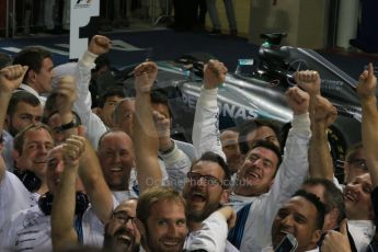 World © Octane Photographic Ltd. Sunday 23rd November 2014. Abu Dhabi Grand Prix - Yas Marina Circuit - Formula 1 Podium. The Hamilton family and Nicole Scherzinger. Digital Ref: 1173LB1DX7463