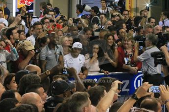 World © Octane Photographic Ltd. Sunday 23rd November 2014. Abu Dhabi Grand Prix - Yas Marina Circuit - Formula 1 Podium. The Hamilton family and Nicole Scherzinger. Digital Ref: 1173LB1DX7467