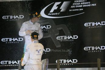 World © Octane Photographic Ltd. Sunday 23rd November 2014. Abu Dhabi Grand Prix - Yas Marina Circuit - Formula 1 Podium. Mercedes AMG Petronas – Lewis Hamilton - Race winner and 2014 World Champion. Digital Ref: 1173LB1DX7614