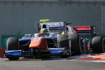 World © Octane Photographic Ltd. Friday 21st November 2014. GP2 Practice – Abu Dhabi GP - Yas Marina Circuit, United Arab Emirates. Johnny Cecotto and Sergio Canamasas - Trident. Digital Ref :1159LB1D3640