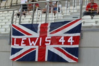 World © Octane Photographic Ltd. Saturday 22nd November 2014. Abu Dhabi Grand Prix - Yas Marina Circuit - Formula 1 Practice 3. Mercedes AMG Petronas F1 W05 – Lewis Hamilton fans. Digital Ref: 1165CB1D7857
