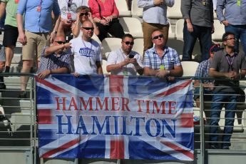 World © Octane Photographic Ltd. Saturday 22nd November 2014. Abu Dhabi Grand Prix - Yas Marina Circuit - Formula 1 Practice 3. Lewis Hamilton Fans. Digital Ref: 1165LB1D0286