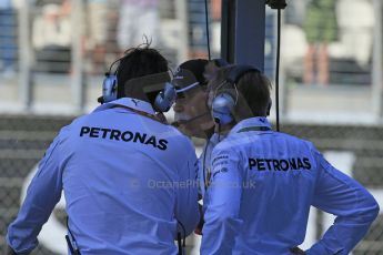 World © Octane Photographic Ltd. Saturday 22nd November 2014. Abu Dhabi Grand Prix - Formula 1 Practice 3. Mercedes AMG Petronas - Toto Wolff and Dieter Zetsche. Digital Ref: 1165LB1D0655