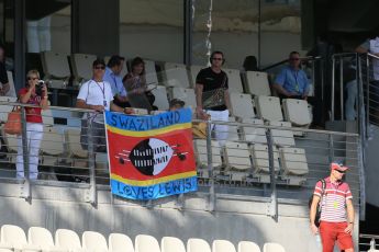 World © Octane Photographic Ltd. Saturday 22nd November 2014. Abu Dhabi Grand Prix - Formula 1 Practice 3. Lewis Hamilton fans from Swaziland. Digital Ref: 1165LB1D0667
