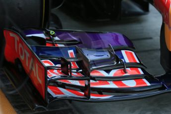 World © Octane Photographic Ltd. Saturday 22nd November 2014. Abu Dhabi Grand Prix - Formula 1 Practice 3. Infiniti Red Bull RB10 front wing detail. Digital Ref: 1165LB1D0684
