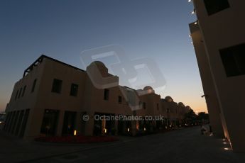 World © Octane Photographic Ltd. 2014 Formula 1 Abu Dhabi Grand Prix, F1 Qualifying, Saturday 22nd November 2014. F1 paddock at dusk Digital Ref : 1166LB1D6080