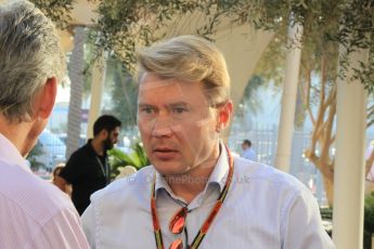 World © Octane Photographic Ltd. Sunday 23rd November 2014. Abu Dhabi Grand Prix - Yas Marina Circuit - Formula 1 Race. Mika Hakkinen in the Paddock. Digital Ref: