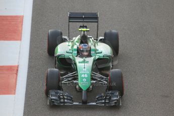 World © Octane Photographic Ltd. Sunday 23rd November 2014. Abu Dhabi Grand Prix - Yas Marina Circuit - Formula 1 Race. Caterham F1 Team CT05 – William Stevens on his out lap from the pits. Digital Ref: