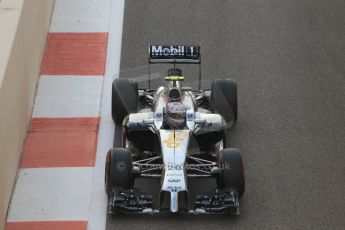 World © Octane Photographic Ltd. Sunday 23rd November 2014. Abu Dhabi Grand Prix - Yas Marina Circuit - Formula 1 Race. McLaren Mercedes MP4/29 – Kevin Magnussen on his out lap from the pits. Digital Ref: