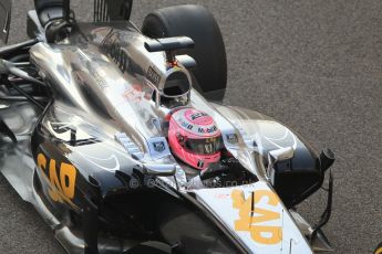 World © Octane Photographic Ltd. Sunday 23rd November 2014. Abu Dhabi Grand Prix - Yas Marina Circuit - Formula 1 Race. McLaren Mercedes MP4/29 - Jenson Button on his out lap from the pits. Digital Ref: