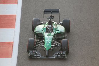 World © Octane Photographic Ltd. Sunday 23rd November 2014. Abu Dhabi Grand Prix - Yas Marina Circuit - Formula 1 Race. Caterham F1 Team CT05 – Kamui Kobayashi on his out lap from the pits. Digital Ref: