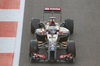 World © Octane Photographic Ltd. Sunday 23rd November 2014. Abu Dhabi Grand Prix - Yas Marina Circuit - Formula 1 Race. Lotus F1 Team E22 – Romain Grosjean on his out lap from the pits. Digital Ref: