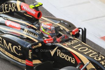 World © Octane Photographic Ltd. Sunday 23rd November 2014. Abu Dhabi Grand Prix - Yas Marina Circuit - Formula 1 Race. Lotus F1 Team E22 – Pastor Maldonado on his out lap from the pits. Digital Ref: