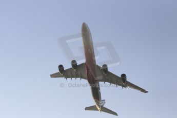 World © Octane Photographic Ltd. Sunday 23rd November 2014. Abu Dhabi Grand Prix - Yas Marina Circuit - Formula 1 Race. F1 liveried Airbus A340 flyby. Digital Ref: