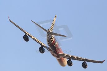World © Octane Photographic Ltd. Sunday 23rd November 2014. Abu Dhabi Grand Prix - Yas Marina Circuit - Formula 1 Race. F1 liveried Airbus A340 flyby. Digital Ref: