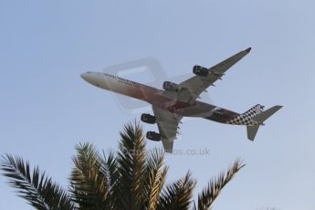 World © Octane Photographic Ltd. Sunday 23rd November 2014. Abu Dhabi Grand Prix - Yas Marina Circuit - Formula 1 Race. F1 liveried Airbus A340 flyby. Digital Ref: