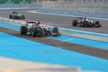 World © Octane Photographic Ltd. Sunday 23rd November 2014. Abu Dhabi Grand Prix - Yas Marina Circuit - Formula 1 Race. Lotus F1 Team E22 – Pastor Maldonado and Romain Grosjean. Digital Ref: