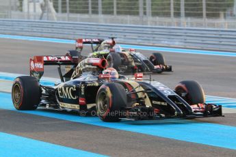 World © Octane Photographic Ltd. Sunday 23rd November 2014. Abu Dhabi Grand Prix - Yas Marina Circuit - Formula 1 Race. Lotus F1 Team E22 – Pastor Maldonado and Romain Grosjean. Digital Ref: