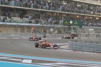 World © Octane Photographic Ltd. Sunday 23rd November 2014. Abu Dhabi Grand Prix - Yas Marina Circuit - Formula 1 Race. Scuderia Ferrari F14T – Kimi Raikkonen and Fernando Alonso. Digital Ref: