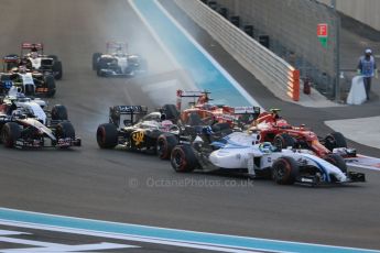 World © Octane Photographic Ltd. Sunday 23rd November 2014. Abu Dhabi Grand Prix - Yas Marina Circuit - Formula 1 Race. Williams Racing FW36 – Felipe Massa, McLaren Mercedes MP4/29 - Jenson Button and Scuderia Ferrari F14T – Kimi Raikkonen. Digital Ref: