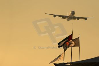 World © Octane Photographic Ltd. Sunday 23rd November 2014. Abu Dhabi Grand Prix - Yas Marina Circuit - Formula 1 Race. F1 liveried Airbus A340 flyby. Digital Ref: