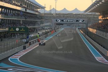 World © Octane Photographic Ltd. Sunday 23rd November 2014. Abu Dhabi Grand Prix - Yas Marina Circuit - Formula 1 Race. Mercedes AMG Petronas F1 W05 Hybrid – Lewis Hamilton and Nico Rosberg. Digital Ref: