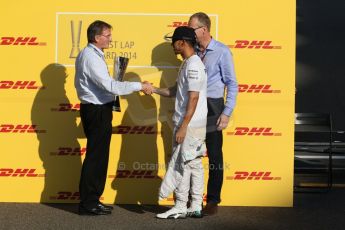 World © Octane Photographic Ltd. Sunday 23rd November 2014. Abu Dhabi Grand Prix - Yas Marina Circuit - Pirelli Fastest Lap award, Lewis Hamilton. Digital Ref: