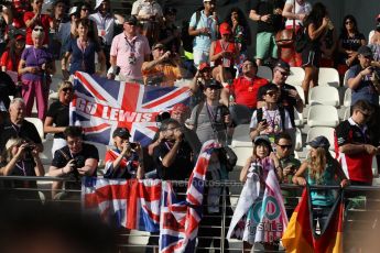 World © Octane Photographic Ltd. Sunday 23rd November 2014. Abu Dhabi Grand Prix - Yas Marina Circuit - Hamilton fans in the grandstand. Digital Ref:
