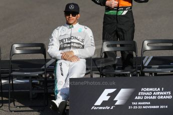 World © Octane Photographic Ltd. Sunday 23rd November 2014. Abu Dhabi Grand Prix - Yas Marina Circuit - End of season Formula 1 Drivers line up, Lewis Hamilton. Digital Ref: