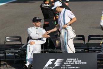 World © Octane Photographic Ltd. Sunday 23rd November 2014. Abu Dhabi Grand Prix - Yas Marina Circuit - End of season Formula 1 Drivers line up, Lewis Hamilton and Felipe Massa. Digital Ref: