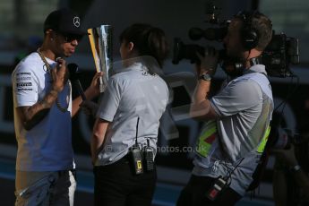 World © Octane Photographic Ltd. Sunday 23rd November 2014. Abu Dhabi Grand Prix - Yas Marina Circuit - Pirelli Fastest Lap award, Lewis Hamilton. Digital Ref: