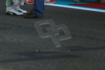 World © Octane Photographic Ltd. Sunday 23rd November 2014. Abu Dhabi Grand Prix - Yas Marina Circuit - Pirelli Fastest Lap award, Lewis Hamilton and Niki Lauda. Digital Ref: