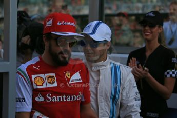 World © Octane Photographic Ltd. Sunday 23rd November 2014. Abu Dhabi Grand Prix - Yas Marina Circuit - Formula 1 Drivers Parade. Scuderia Ferrari - Fernando Alonso and Williams Racing - Felipe Massa. Digital Ref: