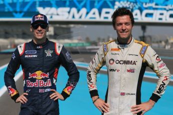 World © Octane Photographic Ltd. Sunday 23rd November 2014. Abu Dhabi Grand Prix - GP2 and GP3 champions photo shoot. Alex Lynn - Carlin - GP3 Champion and Jolyon Palmer - DAMS - GP2 Champion. Digital Ref: 1168CB1D6412