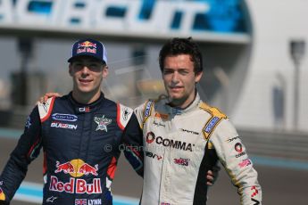 World © Octane Photographic Ltd. Sunday 23rd November 2014. Abu Dhabi Grand Prix - GP2 and GP3 champions photo shoot. Alex Lynn - Carlin - GP3 Champion and Jolyon Palmer - DAMS - GP2 Champion. Digital Ref: 1168CB1D6451