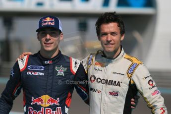 World © Octane Photographic Ltd. Sunday 23rd November 2014. Abu Dhabi Grand Prix - GP2 and GP3 champions photo shoot. Alex Lynn - Carlin - GP3 Champion and Jolyon Palmer - DAMS - GP2 Champion. Digital Ref: 1168CB1D6455