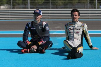 World © Octane Photographic Ltd. Sunday 23rd November 2014. Abu Dhabi Grand Prix - GP2 and GP3 champions photo shoot. Alex Lynn - Carlin - GP3 Champion and Jolyon Palmer - DAMS - GP2 Champion. Digital Ref: 1168CB1D6494