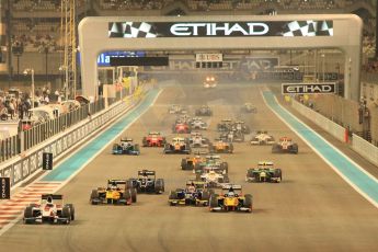 World © Octane Photographic Ltd. Saturday 22nd November 2014. GP2 Race 1 – Abu Dhabi GP - Yas Marina Circuit, United Arab Emirates. Stoffel Vandoorne - ART Grand Prix leads the pack. Digital Ref :1167CB1D8891