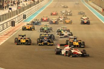 World © Octane Photographic Ltd. Saturday 22nd November 2014. GP2 Race 1 – Abu Dhabi GP - Yas Marina Circuit, United Arab Emirates. Stoffel Vandoorne - ART Grand Prix leads the pack. Digital Ref :1167CB1D8895