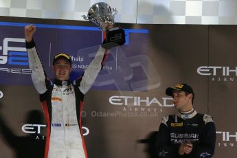 World © Octane Photographic Ltd. Saturday 22nd November 2014. GP2 Race 1 Podium – Abu Dhabi GP - Yas Marina Circuit, United Arab Emirates. Stoffel Vandoorne - ART Grand Prix and Mitch Evans - RT Russian Time. Digital Ref :1167LB1D6187