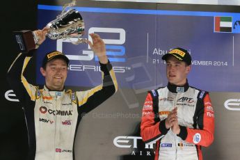 World © Octane Photographic Ltd. Saturday 22nd November 2014. Abu Dhabi Grand Prix - GP2 Race 1 Podium - Jolyon Palmer - DAMS. Digital Ref: 1167LB1D6198