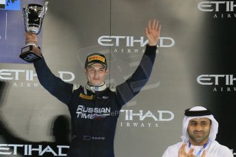 World © Octane Photographic Ltd. Saturday 22nd November 2014. GP2 Race 1 Podium – Abu Dhabi GP - Yas Marina Circuit, United Arab Emirates. Mitch Evans - RT Russian Time. Digital Ref : 1167LB1D6202