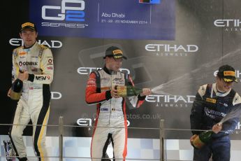 World © Octane Photographic Ltd. Saturday 22nd November 2014. Abu Dhabi Grand Prix - GP2 Race 1 Podium - Jolyon Palmer - DAMS. Digital Ref: 1167LB1D6214