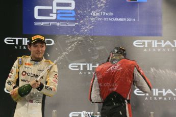 World © Octane Photographic Ltd. Saturday 22nd November 2014. Abu Dhabi Grand Prix - GP2 Race 1 Podium - Jolyon Palmer - DAMS. Digital Ref: 1167LB1D6240
