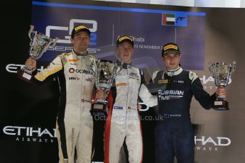 World © Octane Photographic Ltd. Saturday 22nd November 2014. Abu Dhabi Grand Prix - GP2 Race 1 Podium - Jolyon Palmer - DAMS. Digital Ref: 1167LB1D6252