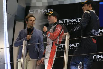 World © Octane Photographic Ltd. Saturday 22nd November 2014. GP2 Race 1 Podium – Abu Dhabi GP - Yas Marina Circuit, United Arab Emirates. Stoffel Vandoorne - ART Grand Prix and Mitch Evans - RT Russian Time. Digital Ref :1167LB1D6270
