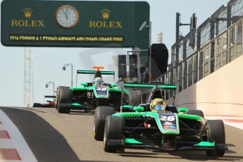 World © Octane Photographic Ltd. 2014 Formula 1 Abu Dhabi Grand Prix, GP3 Race 1, Saturday 22nd November 2014. Nick Yelloly and Alfonso Celis Jnr. - Status Grand Prix. Digital Ref : 1164CB1D7744