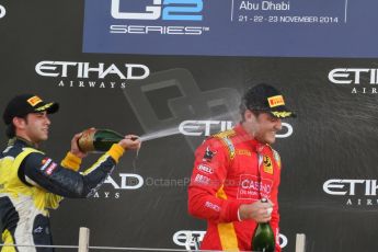 World © Octane Photographic Ltd. Sunday 23rd November 2014. GP2 Race 2 Podium – Abu Dhabi GP - Yas Marina Circuit, United Arab Emirates. Stefano Coletti - Racing Engineering and Felipe Nasr - Carlin. Digital Ref :1170CB7D9207