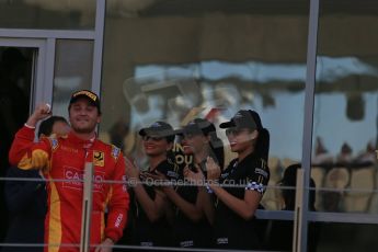 World © Octane Photographic Ltd. Sunday 23rd November 2014. GP2 Race 2 Podium – Abu Dhabi GP - Yas Marina Circuit, United Arab Emirates. Stefano Coletti - Racing Engineering, Felipe Nasr - Carlin and Arthur Pic - Campos Racing. Digital Ref :1170LB1D7089
